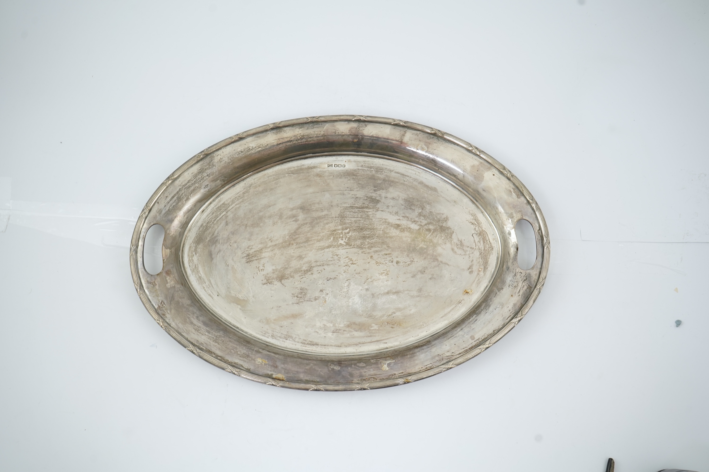 A George V silver oval tea tray, by Walker & Hall